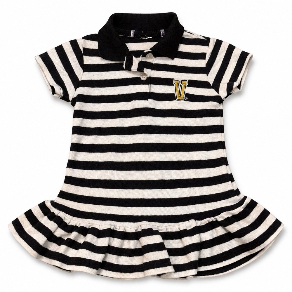 Vanderbilt Baby Dress 12-18M Black White Striped Polo Ruffle Preppy Gameday
